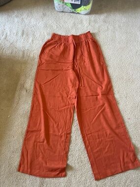 Pink Lilly Wide Leg Drawstring Pants - Rust Orange
